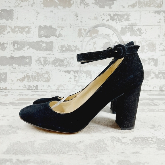 Marc Fisher Shoes - Marc Fisher Ion Black Suede Ankle Strap Pumps F578